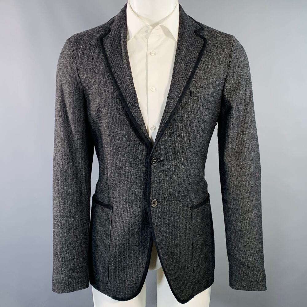 JOHN VARVATOS Size 40 Grey Black Herringbone Wool Blend Sport Coat
